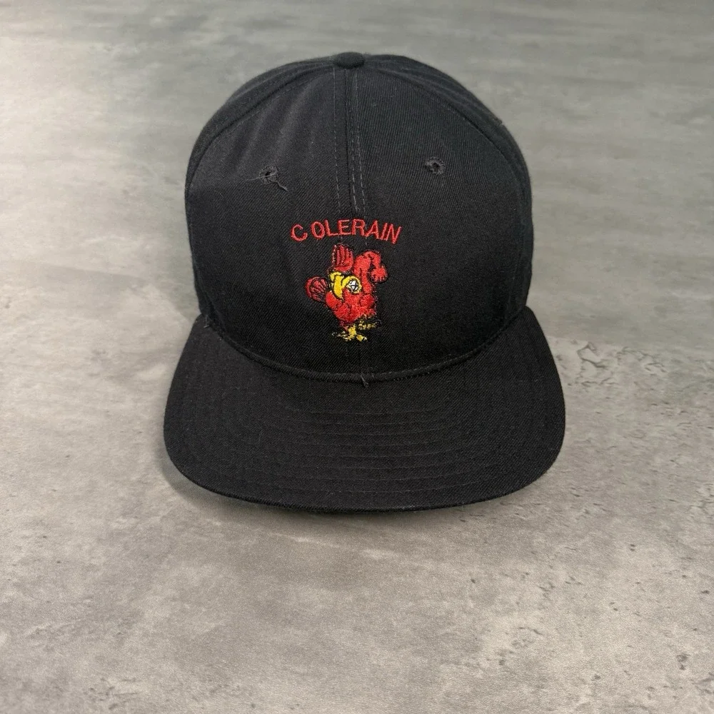 Vintage 70s 80s New Era Snapback Hat Black Red Colerain Cardinals Trucker Cap‎